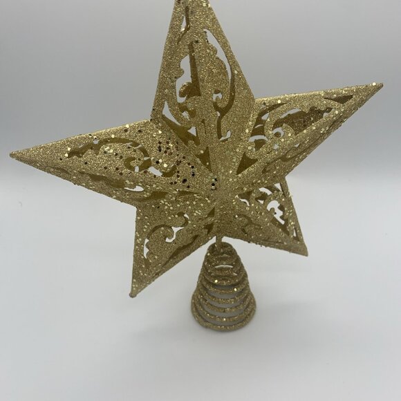Kurt Adler Unlit Gold Glittered 5-Point Star Christmas Treetop, 8" - Picture 2 of 8